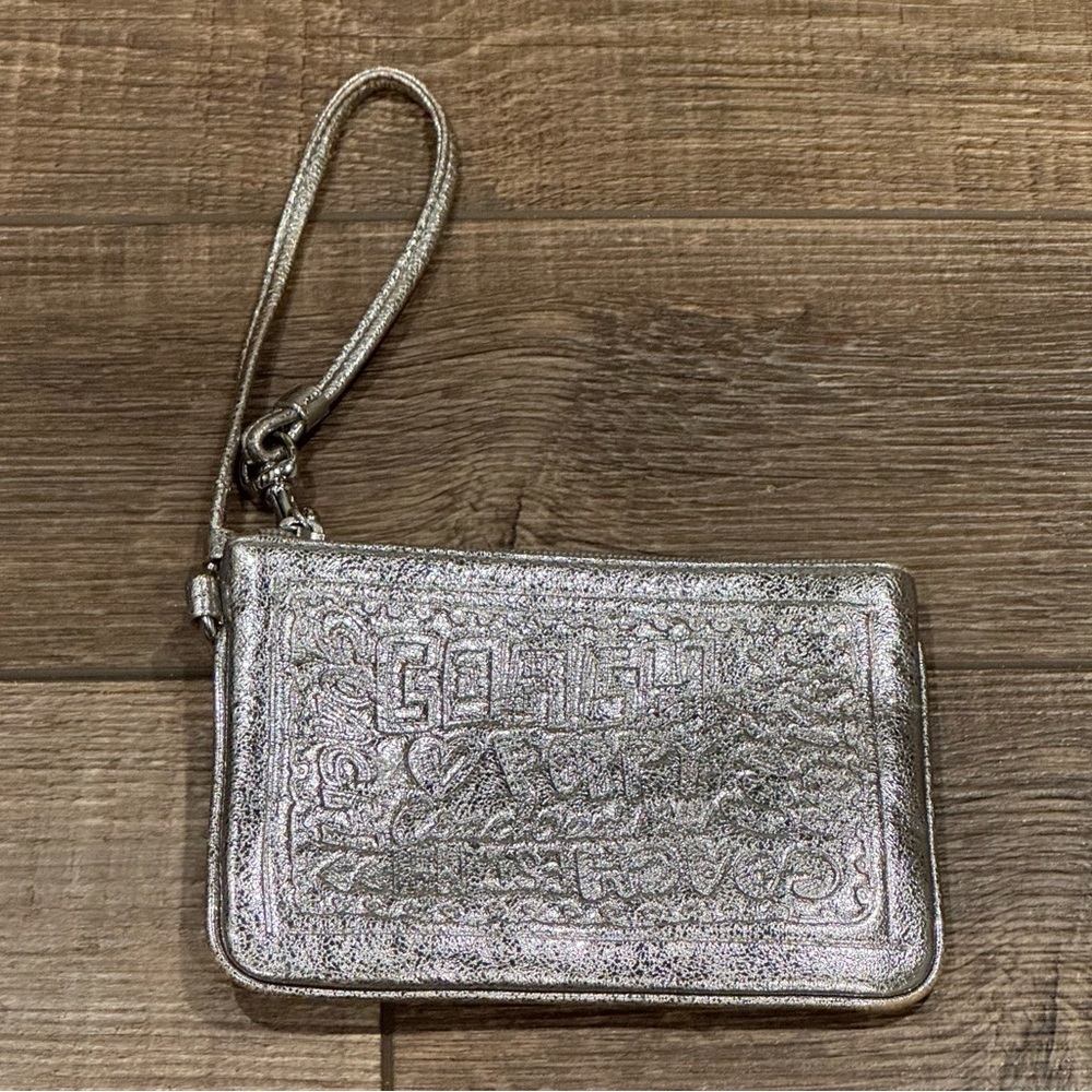 COACH Poppy Mini Skinny Wristlet ID Key Ring Credit Card Wallet